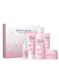 SAKURA Laikou Japan Sakura Skincare Set | Cleanser, Toner, Serum, Eye Cream & Essence Cream for Hydrated & Radiant Skin 