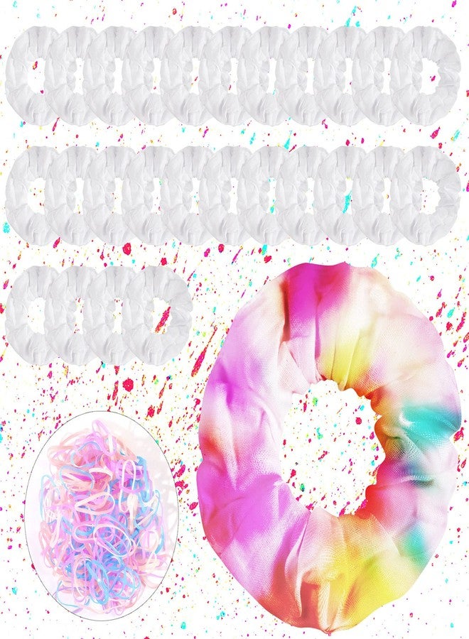 Lganze 24 Women's Hair Scrunchies Pack - White Cotton Tie-Dye Blanks with 120 Rubber Bands - Image 1