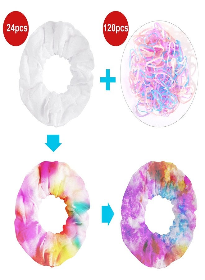 Lganze 24 Women's Hair Scrunchies Pack - White Cotton Tie-Dye Blanks with 120 Rubber Bands - Image 5