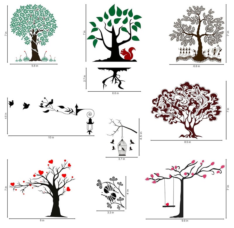 WallDesign Tree & Leaves Vinyl Switchboard Sticker ( Multicolour , Set of 9 ), Botanical - Image 2