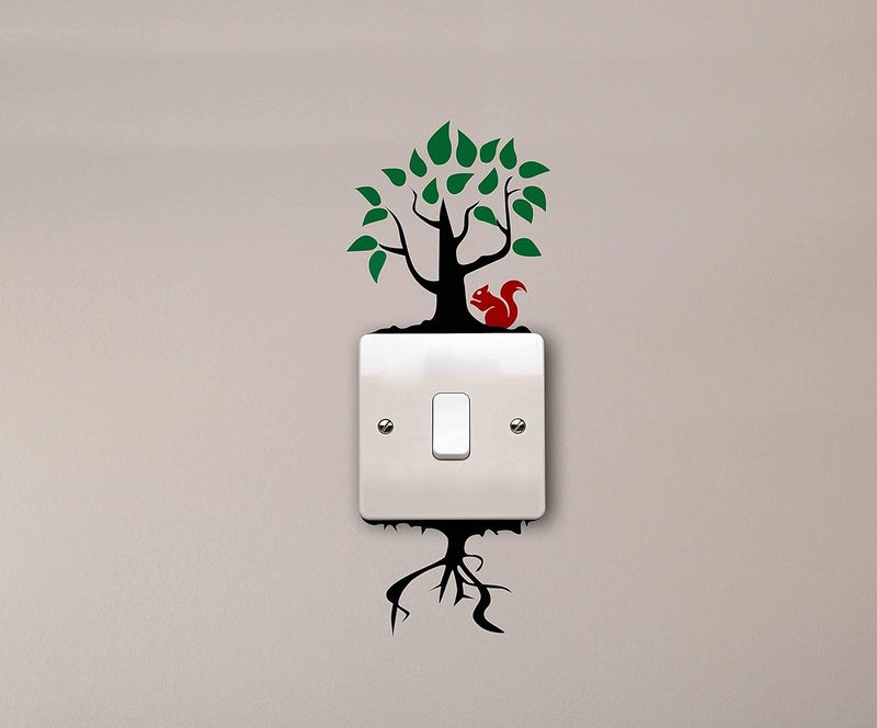 WallDesign Tree & Leaves Vinyl Switchboard Sticker ( Multicolour , Set of 9 ), Botanical - Image 3