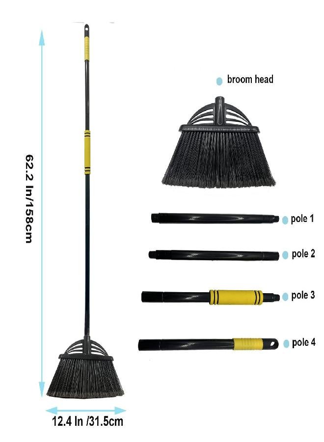 Xifando Four-Section Rod Long-Handled Broom,Heavy-Duty Broom, Angle Broom for Outdoor/Indoor（Black+Yellow）