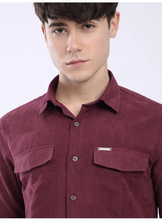 بيونغ قميص سويدي بجيبين بنبيذ فرنسي