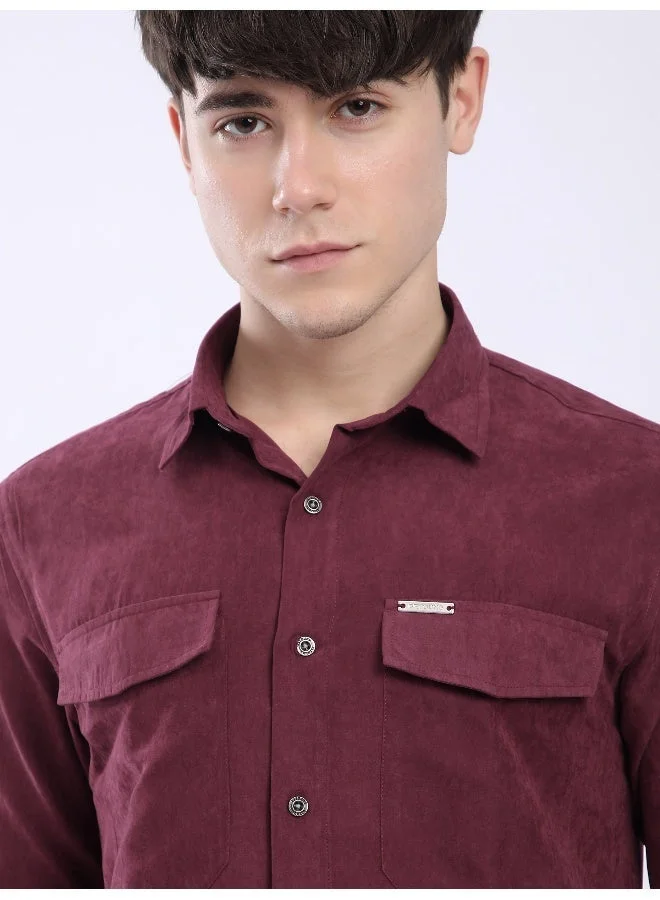 بيونغ قميص سويدي بجيبين بنبيذ فرنسي