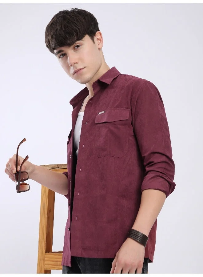 بيونغ قميص سويدي بجيبين بنبيذ فرنسي