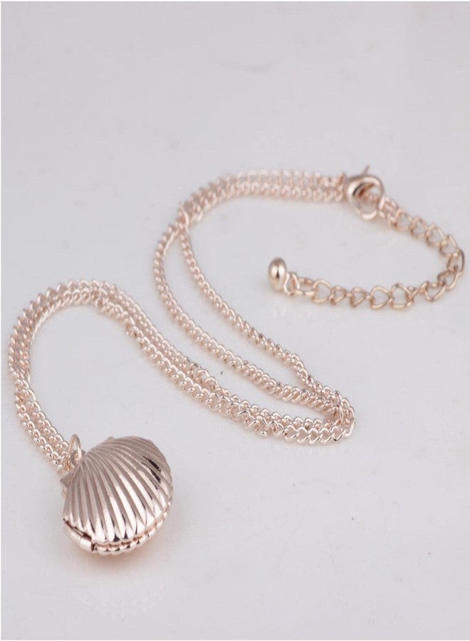 YangQian Shell Locket Necklace for Women Girls with Picture Photo Locket Necklaces Gifts for Women Kids Mermaid Halloween Costume Jewelry Necklace - Image 4