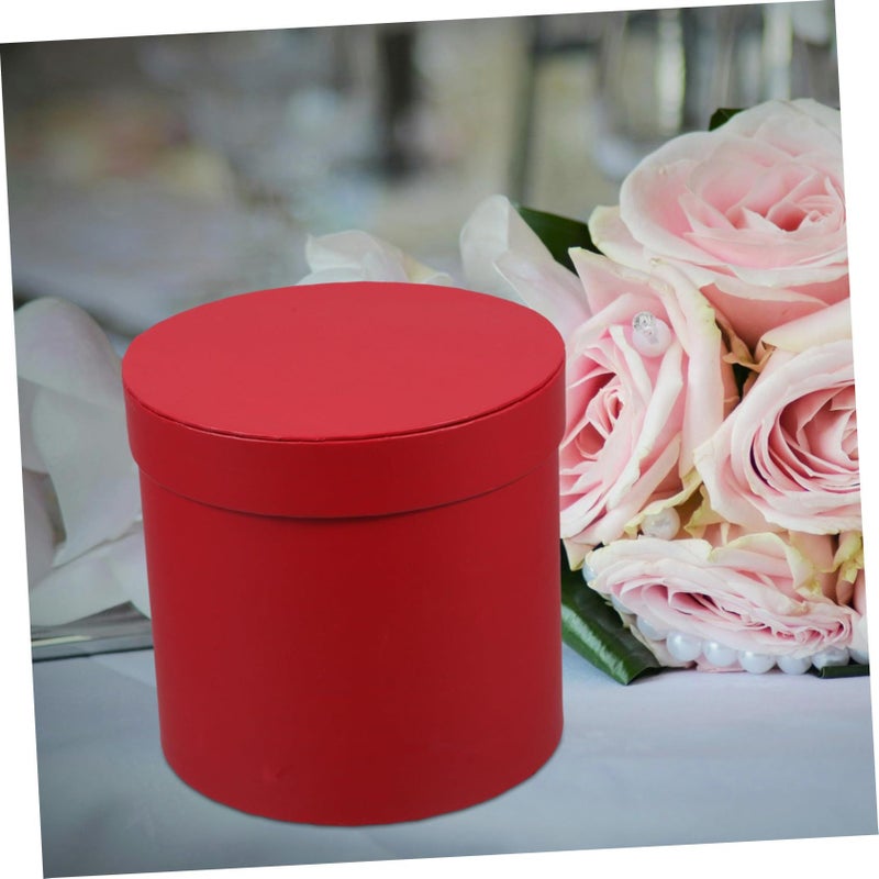Red Round Flower Holder Box For Bouquet Storage And Floral Arrangement Matte Finish - Image 3