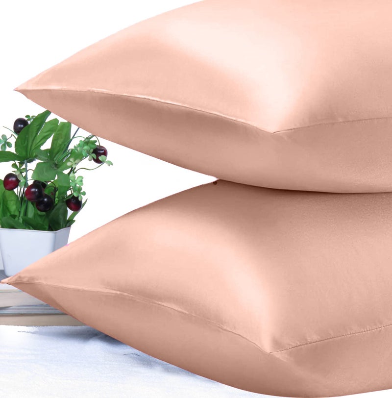 Riara Satin Silk Pillowcase Pillow Case Covers with Envelop Closure for Hair and Skin Home Bed Decor Set of 2 Pillowcase Free 3 Pc Scrunchie (Queen Size (20"x30"), Terracotta) - Image 4
