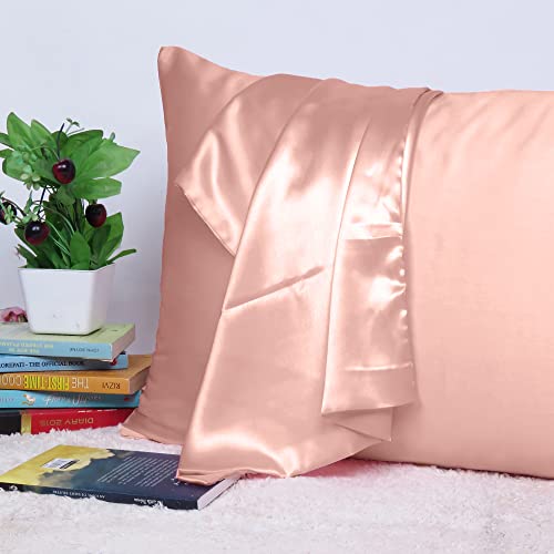 Riara Satin Silk Pillowcase Pillow Case Covers with Envelop Closure for Hair and Skin Home Bed Decor Set of 2 Pillowcase Free 3 Pc Scrunchie (Queen Size (20"x30"), Terracotta) - Image 2