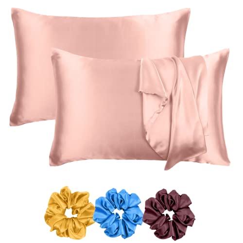 Riara Satin Silk Pillowcase Pillow Case Covers with Envelop Closure for Hair and Skin Home Bed Decor Set of 2 Pillowcase Free 3 Pc Scrunchie (Queen Size (20"x30"), Terracotta) - Image 1