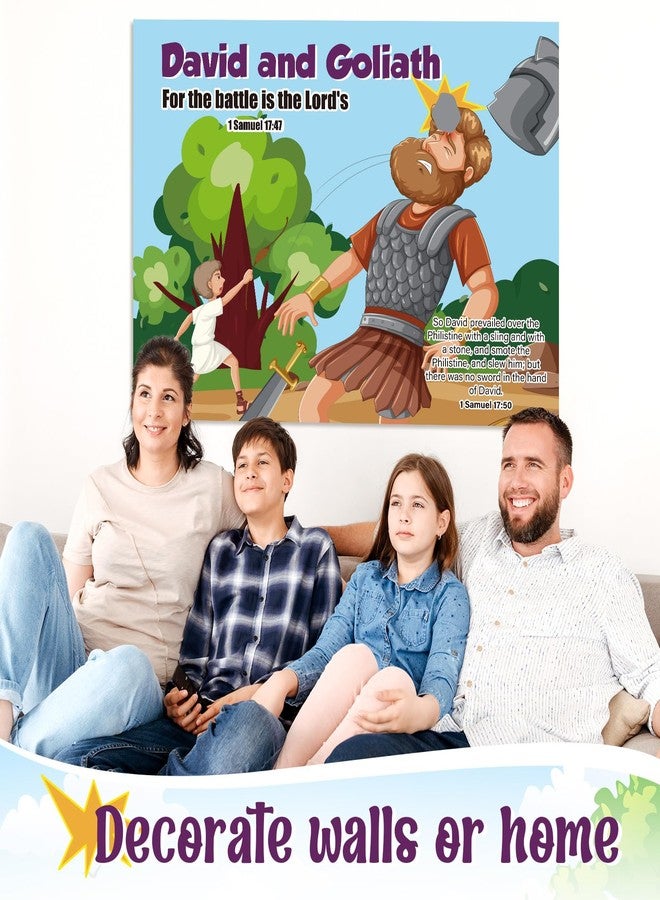 Hahafelt لعبة هاهافيلت داود وجالوت، لعبة تثبيت الحجر على جالوت، قصة من الكتاب المقدس المسيحي، زينة حفلات مع 24 ملصقًا حجريًا، أنشطة تعليمية دينية للكنيسة، مدرسة الأحد، لوازم عائلية - Image 4