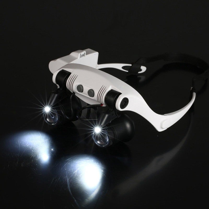 Headband Magnifier Glasses: White Frame With 4 Interchangeable 10X 15X 20X 25X H5 Hardness Lenses - Rotatable Adjustable LED Light Elastic Dismountable Strap For Eyelash Extension Jewelry Repair Craft - Image 4