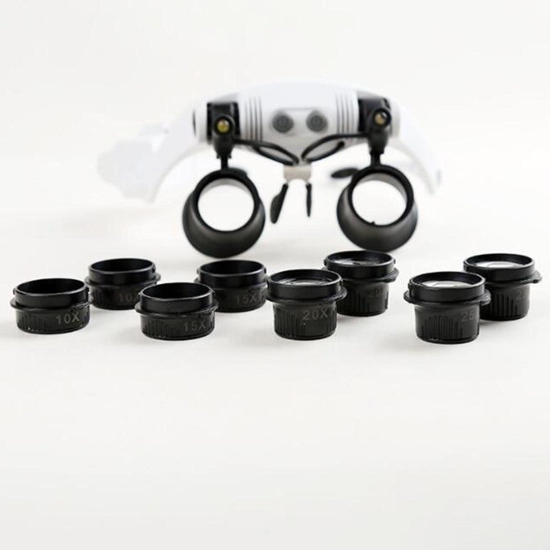 Headband Magnifier Glasses: White Frame With 4 Interchangeable 10X 15X 20X 25X H5 Hardness Lenses - Rotatable Adjustable LED Light Elastic Dismountable Strap For Eyelash Extension Jewelry Repair Craft - Image 5