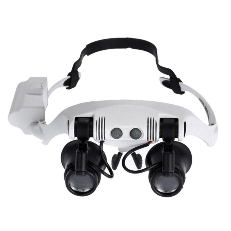 Headband Magnifier Glasses: White Frame With 4 Interchangeable 10X 15X 20X 25X H5 Hardness Lenses - Rotatable Adjustable LED Light Elastic Dismountable Strap For Eyelash Extension Jewelry Repair Craft - Image 1