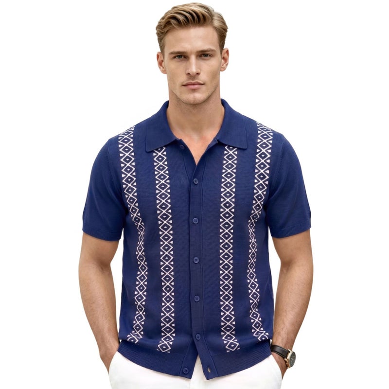 Men's Striped Jacquard Knit Polo Shirt - Image 5
