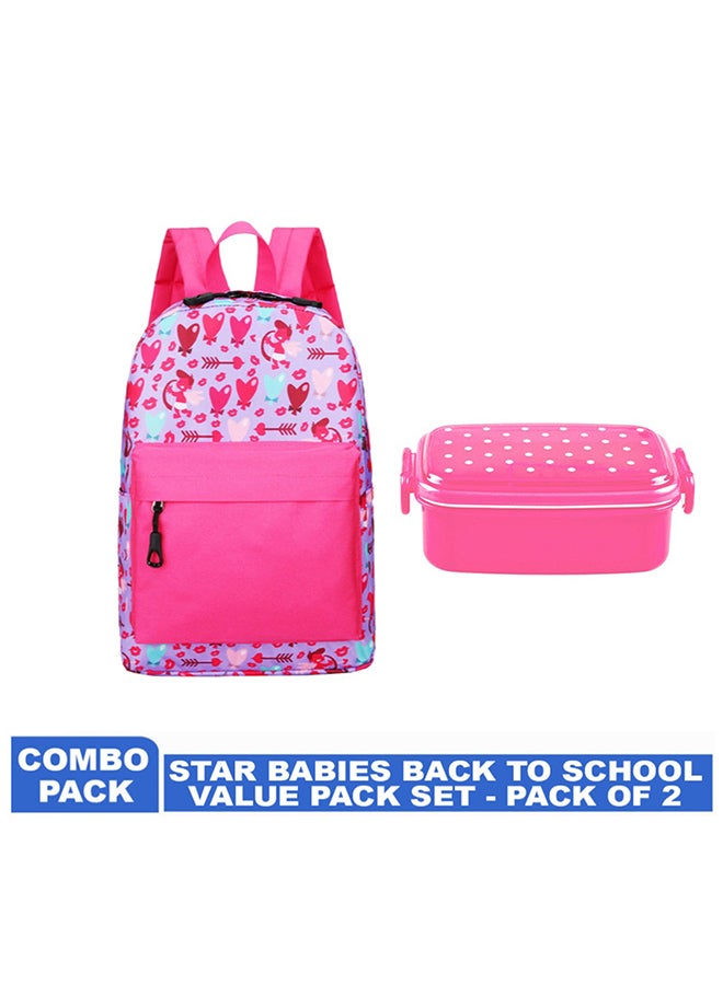 STAR BABiES Combp Pack - Back To School Value Pack Set Kids School Bag With Lunch Box Set - Pink - Image 2