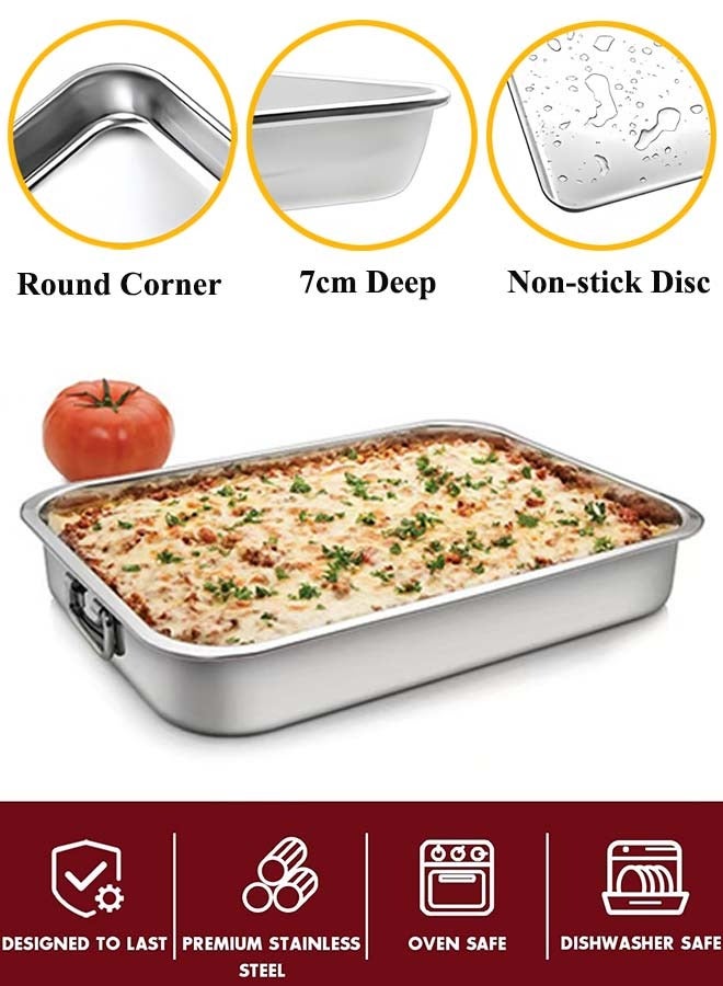 YIM-VIBEHAUS Stainless Steel Roasting Pan, Roasting Tin Pan with Grill Rack and Handle for Oven, High Sided Easy to Clean Induction Roast Tray for Chicken, Vegetable, Lasagna  - Image 2