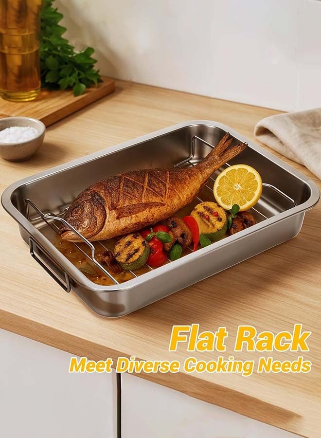 YIM-VIBEHAUS Stainless Steel Roasting Pan, Roasting Tin Pan with Grill Rack and Handle for Oven, High Sided Easy to Clean Induction Roast Tray for Chicken, Vegetable, Lasagna  - Image 4