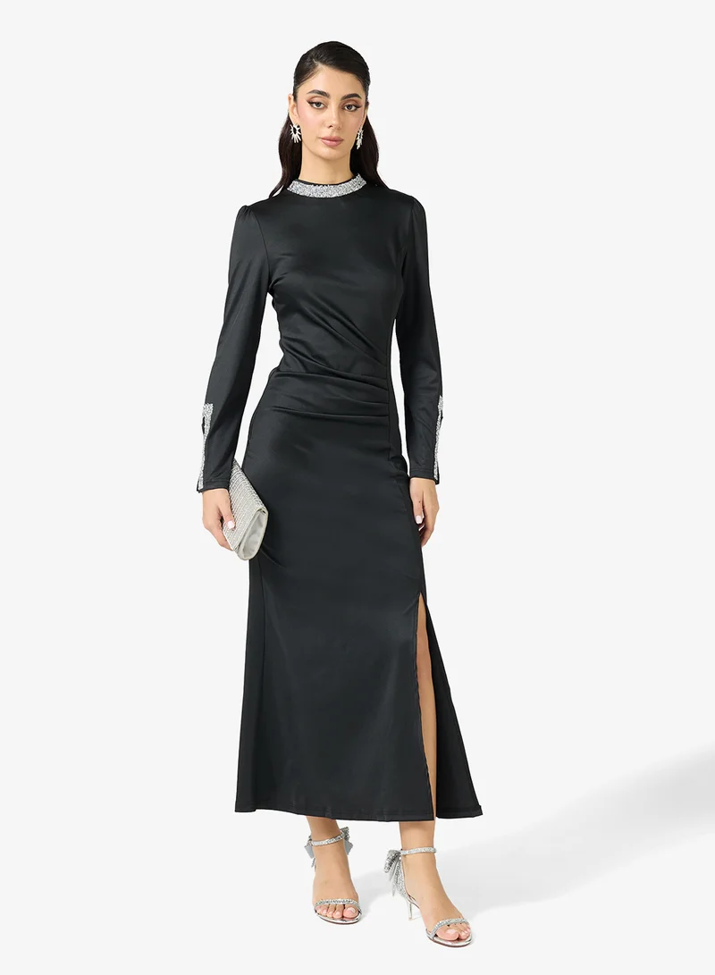 Ella Limited Edition  Velour Shift Dress With Embellished Neck for Women | Best Price UAE