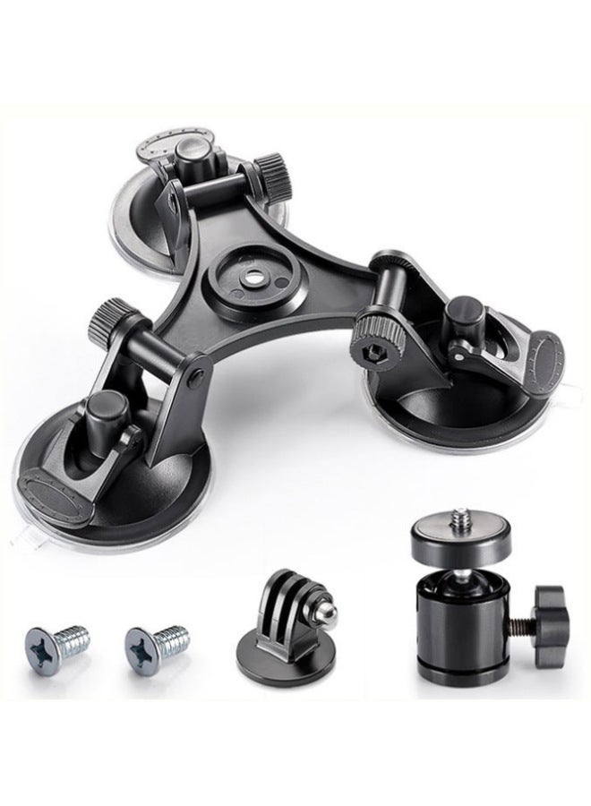Generic Sport Camera Accessories Tripod Suction Cup Car Suction Cup Vehicle Mounted Triangle Low Angle Gopro-Color:Tripod Suction Cup + Gopro Adapter + Pan/tilt - Image 1