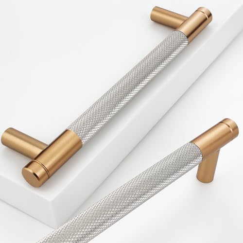 Gutuwellea 30 Pack 5 Inch 128 mm Bronze and Nickel Knurled Cabinet Handles Cabinet Pulls Aluminum Handles Knurled Drawer Pulls Oxidation Finish with Diamond Pattern 6 Length 5 Hole Center - Image 1