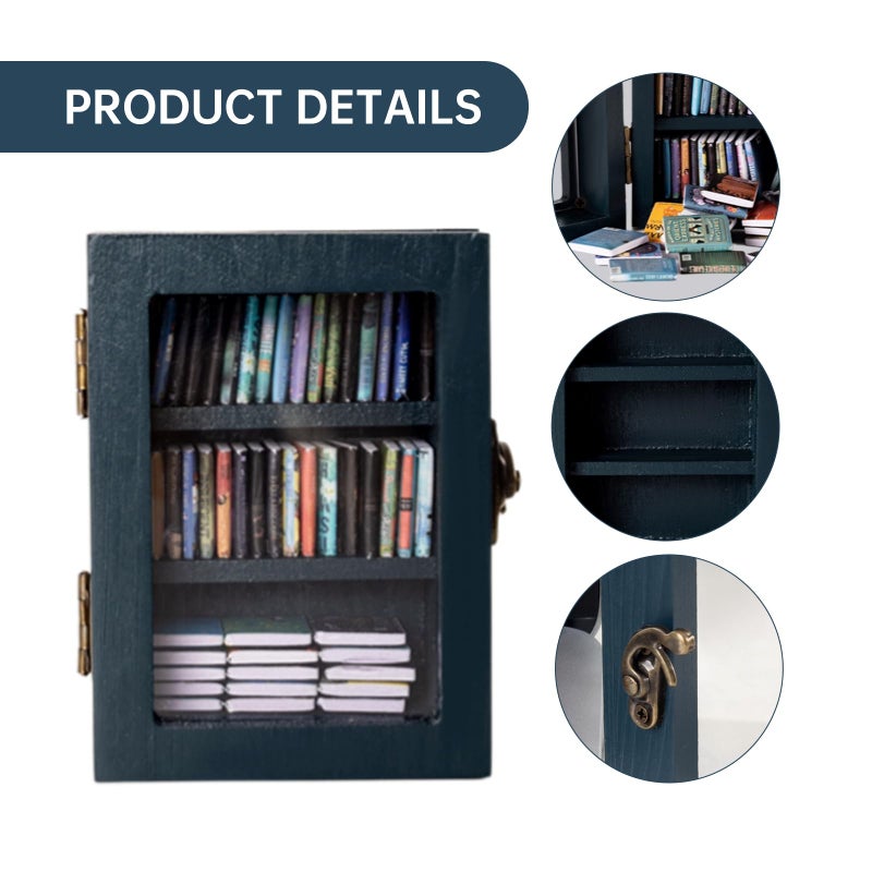 TABTAG Anxiety Bookshelf Mini Book Micro Display Stand a Miniature Library Equipped with 60 Mini - Books is an Ideal Decorative Gift for Book Enthusiasts (Blue) - Image 3