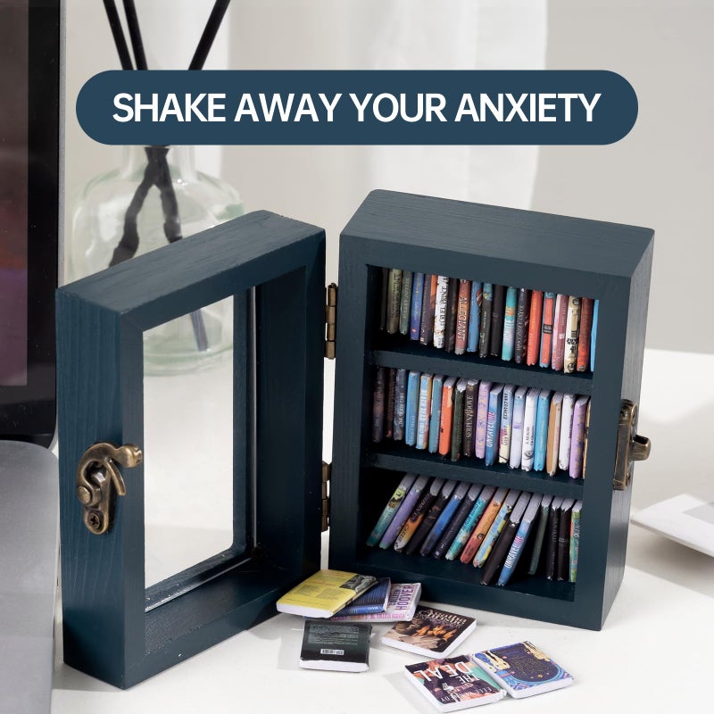 TABTAG Anxiety Bookshelf Mini Book Micro Display Stand a Miniature Library Equipped with 60 Mini - Books is an Ideal Decorative Gift for Book Enthusiasts (Blue) - Image 4