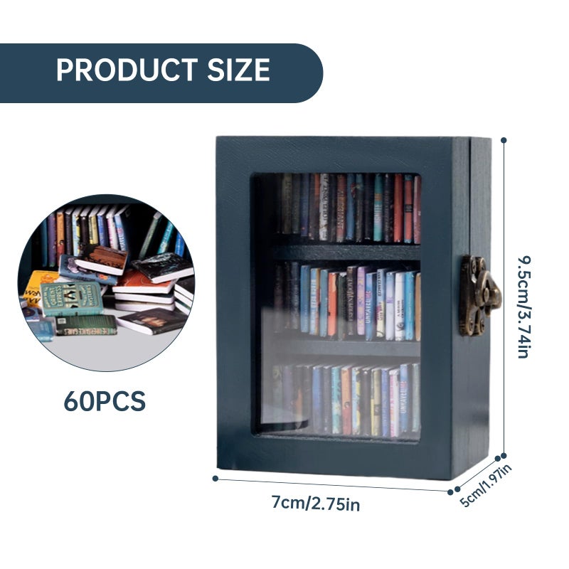 TABTAG Anxiety Bookshelf Mini Book Micro Display Stand a Miniature Library Equipped with 60 Mini - Books is an Ideal Decorative Gift for Book Enthusiasts (Blue) - Image 2