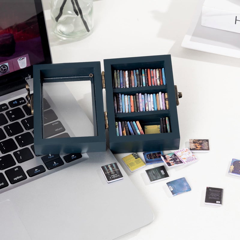 TABTAG Anxiety Bookshelf Mini Book Micro Display Stand a Miniature Library Equipped with 60 Mini - Books is an Ideal Decorative Gift for Book Enthusiasts (Blue) - Image 5