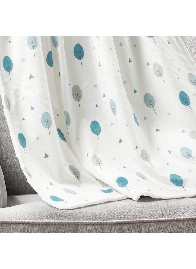 Lush Decor Baby Dinosaurs Roar Allover Trees Soft Sherpa Blanket 40 X 30 Dusty Teal & Gray  - Image 2
