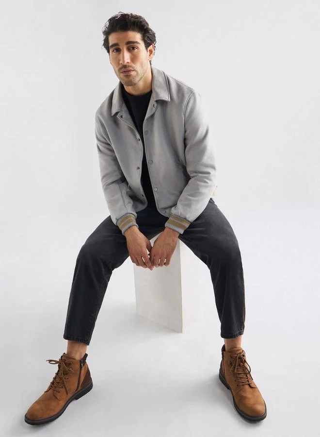 سبلاش فيڤ جاكيت مخطط بأكمام طويلة وأزرار إغلاق وياقة عادية