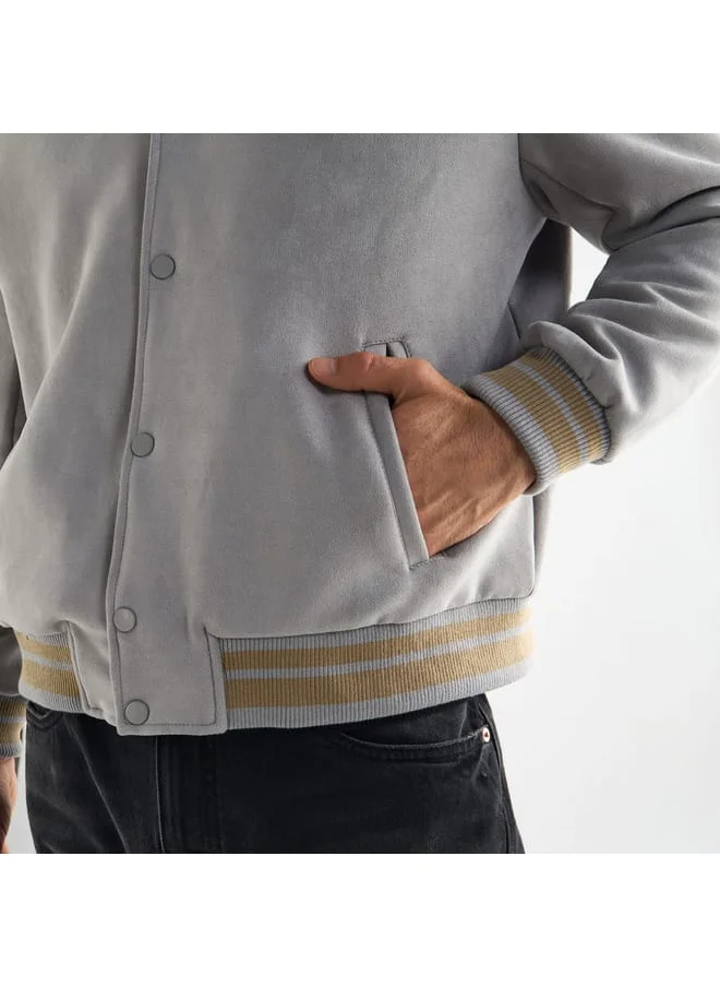 FAV Striped Collared Varsity Jacket with Long Sleeves and Button Closure