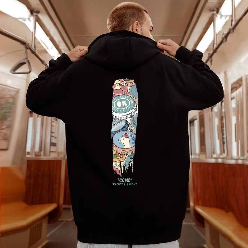 American Letter Print Plus Size Fleece-Lined Thickened Hooded Sweater For Men And Women Lazy Bf Hoodie Fashion Brand - Image 2