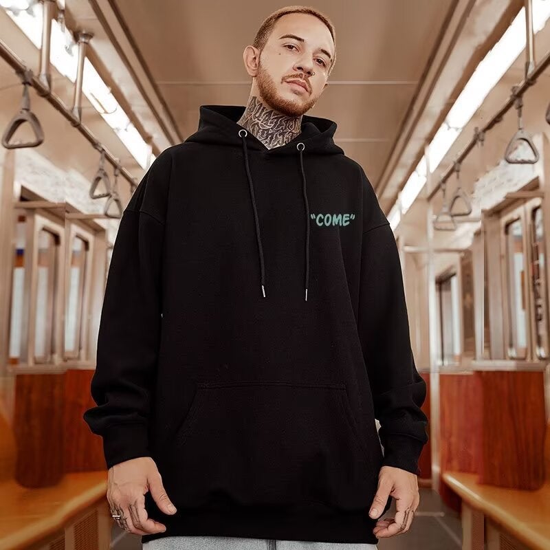 American Letter Print Plus Size Fleece-Lined Thickened Hooded Sweater For Men And Women Lazy Bf Hoodie Fashion Brand - Image 4
