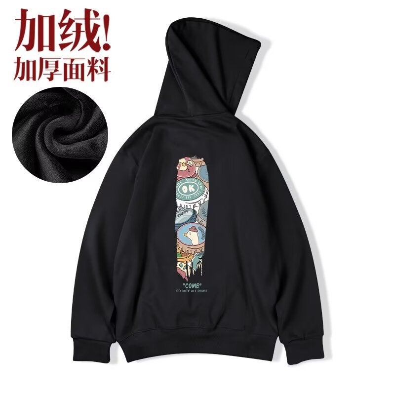 American Letter Print Plus Size Fleece-Lined Thickened Hooded Sweater For Men And Women Lazy Bf Hoodie Fashion Brand - Image 5