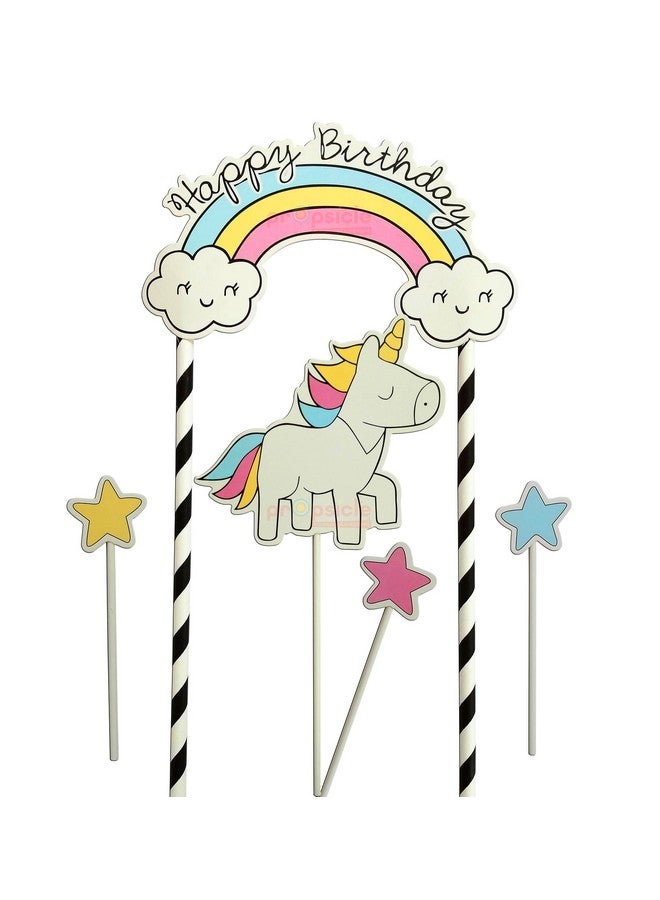 Propsicle Happy Birthday Unicorn Theme Topper For Cake Topper Decoration Cupcake Topper For Girl Birthday Decor - Pack of 5 - Image 1