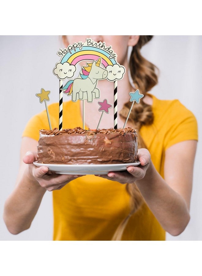 Propsicle Happy Birthday Unicorn Theme Topper For Cake Topper Decoration Cupcake Topper For Girl Birthday Decor - Pack of 5 - Image 2