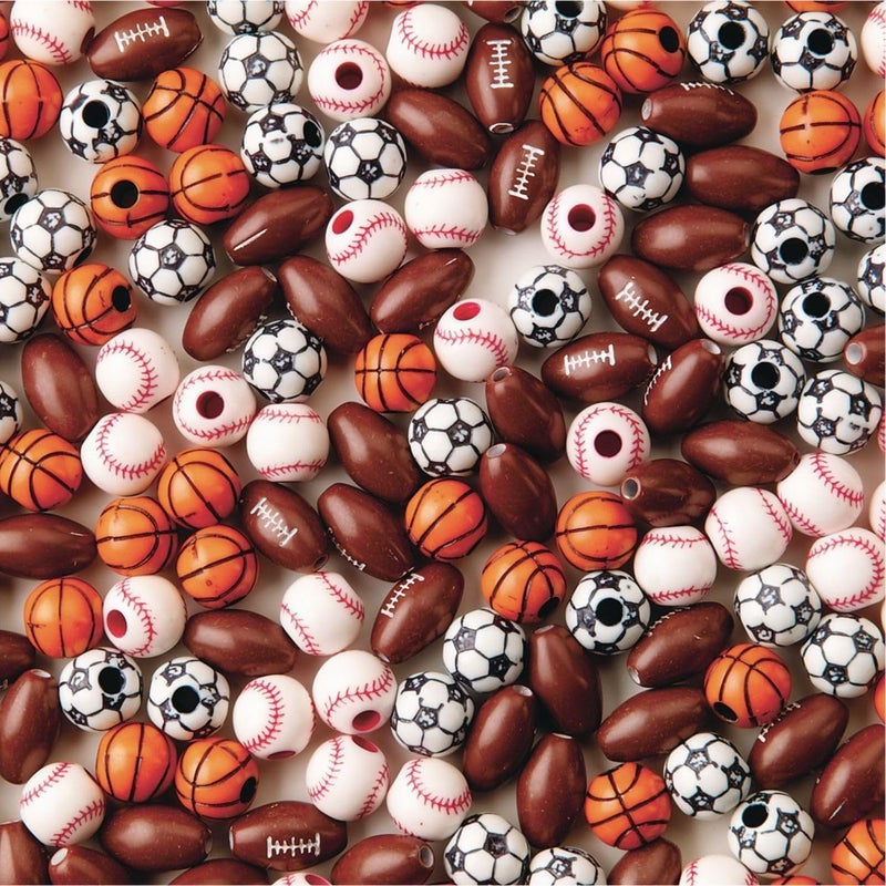 SS Worldwide Color Splash Sports Bead Mix Football Baseball Soccer Basketball Beads Make Kids Sports Jewelry Add To Backpacks Shoelaces 1215mm with 2535mm holes Plastic Pack of 144