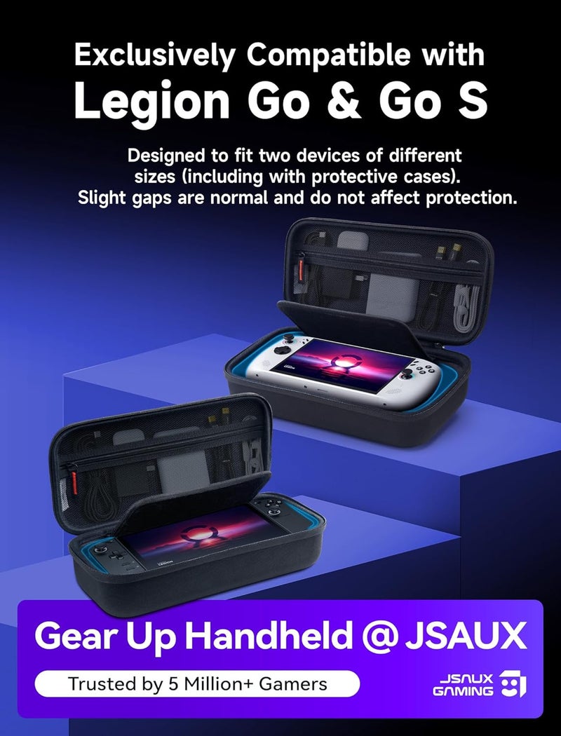 حقيبة حمل JSAUX لجهاز Lenovo Legion Go&Go S، سعة كبيرة، متينة ومحمولة | حقيبة سفر، غطاء واقي للشاشة مع مقبض، كيس لتخزين الإكسسوارات، لون أسود - Image 2