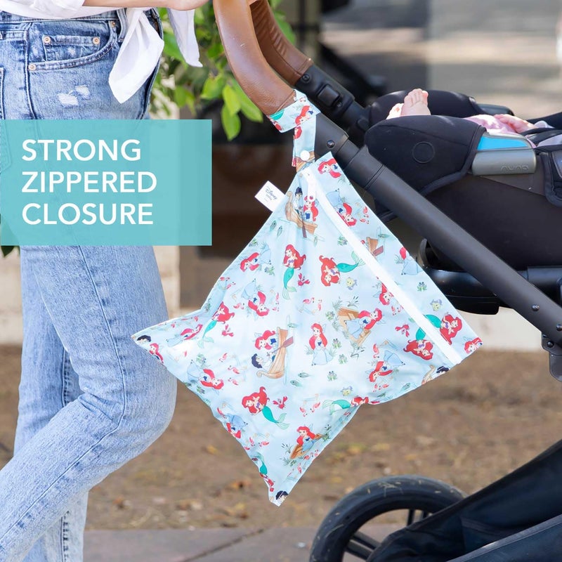 Bumkins Disney Ariel Waterproof Wet Bag for Baby, Travel, Swim Suit, Cloth Diapers, Pump Parts, Pool, Beach, Gym Clothes, Toiletry, Hook to Stroller, Daycare, Zipper Reusable Wetdry Packing Pouch - Image 4