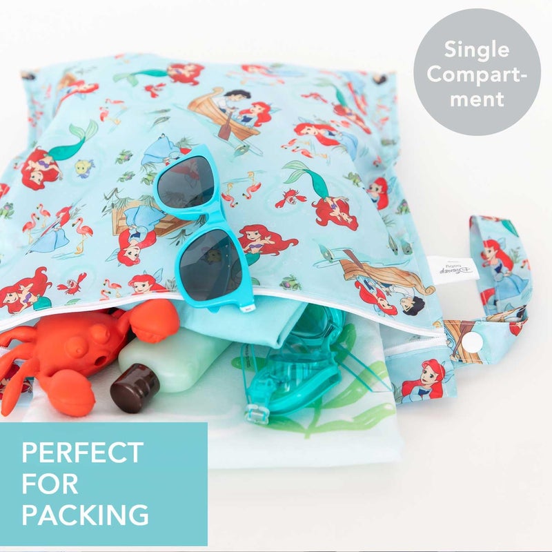 Bumkins Disney Ariel Waterproof Wet Bag for Baby, Travel, Swim Suit, Cloth Diapers, Pump Parts, Pool, Beach, Gym Clothes, Toiletry, Hook to Stroller, Daycare, Zipper Reusable Wetdry Packing Pouch - Image 2