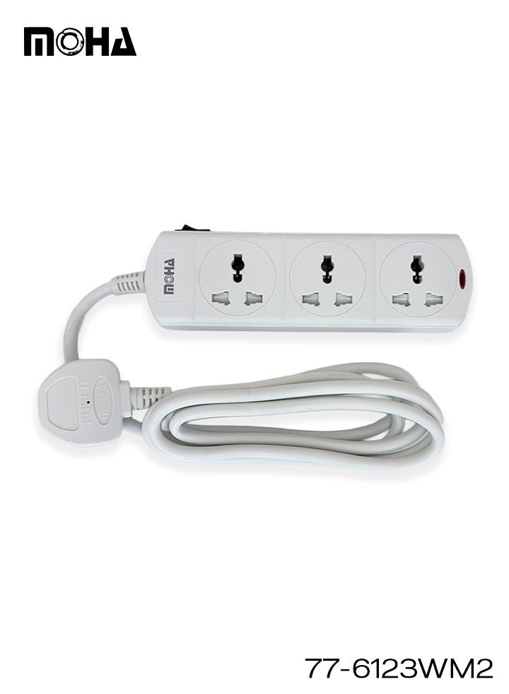 Moha 3-Way Universal Extension Socket – 3 Meter Cable, Single On/Off Switch, Type G UK Plug, 13A 3250W Max, Child-Safe Power Strip for Home & Office - Image 1