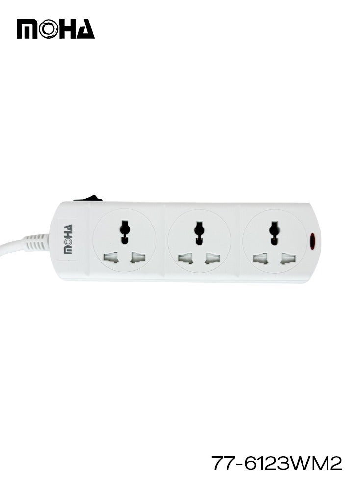 Moha 3-Way Universal Extension Socket – 3 Meter Cable, Single On/Off Switch, Type G UK Plug, 13A 3250W Max, Child-Safe Power Strip for Home & Office - Image 3