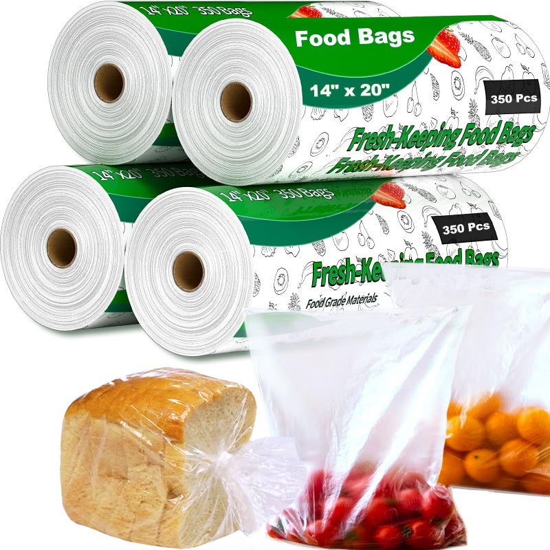 Tapsin 14" X 20" Plastic Produce Bags Roll, Fresh-Keeping Clear Plastic Bags for Food, Fruit, Vegetable, Bread, Kitchen, freezer, Supermarket, 350 Produce Bag/Roll (4 Rolls) - Image 1
