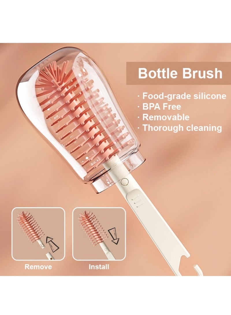 SOLARAE Bottle Brush Set, Baby Travel Essential, 6 in 1 Bottle Cleaner Kit with Silicone Bottle Brush, Nipple Cleaner Brush, Straw Brush, Soap Dispenser, Storage Box,Bottle Drying Rack for Home and Travel - Image 3