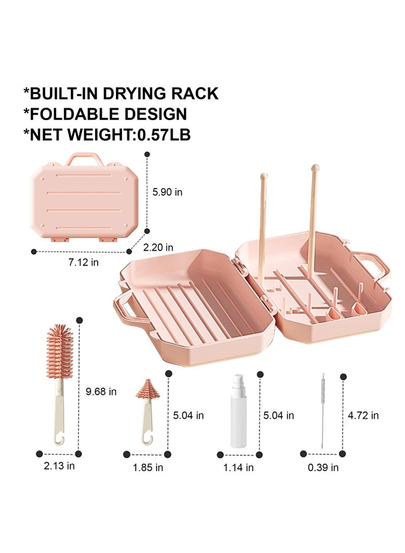 SOLARAE Bottle Brush Set, Baby Travel Essential, 6 in 1 Bottle Cleaner Kit with Silicone Bottle Brush, Nipple Cleaner Brush, Straw Brush, Soap Dispenser, Storage Box,Bottle Drying Rack for Home and Travel - Image 2