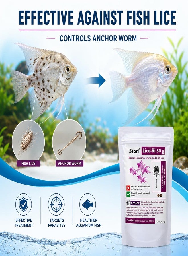 VAYINATO Stori Lice-Ri 50g | Removes & Controls Anchor Worm and Fish Lice | Aquarium Parasite Treatment for Freshwater & Tropical Fish | Easy Water & Feed Application - Image 2