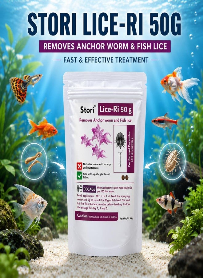 VAYINATO Stori Lice-Ri 50g | Removes & Controls Anchor Worm and Fish Lice | Aquarium Parasite Treatment for Freshwater & Tropical Fish | Easy Water & Feed Application - Image 1