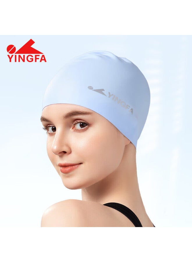 Yingfa Silicone Swim Cap, Large Capacity For Women With Long Hair, Waterproof, Ear-protecting, High-elasticity, Non-binding, Pure Blue Swimming Cap For Men - Image 1