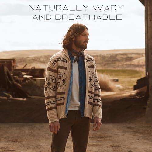 Pendleton The Original Westerley, Cardigan Sweater with Zipper and Metal Ring Loop, 100% Virgin Wool, Sweaters for Men, Heavy Cable Knitted Sweater - Tan/Brown - Image 5